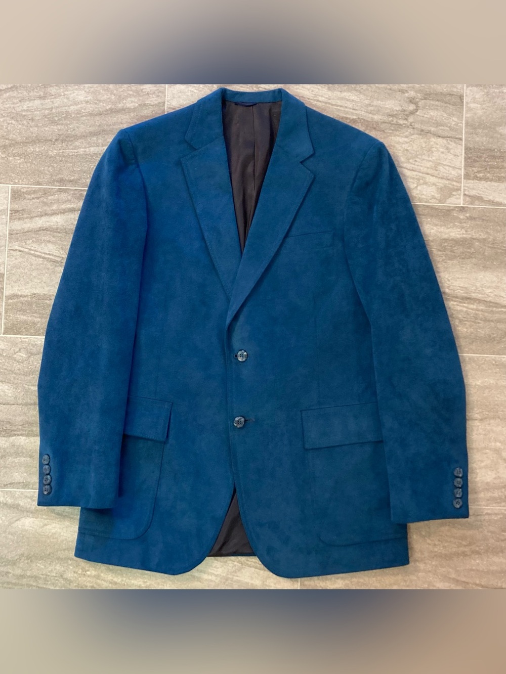Vintage 1970s Mens Faux Suede Blue Blazer Suit Jacket Sport Coat